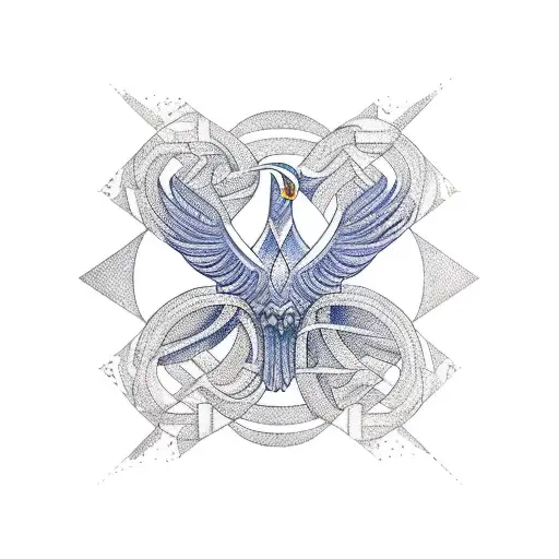 A Phoenix Surrounded By Geometric Shapes