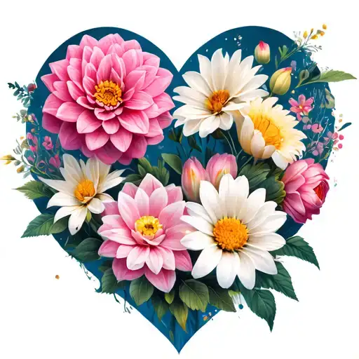 Flowers Of Dahlia Rose Daisy And Lilys Make A Shape Leaving A Heart Shape In The Middle