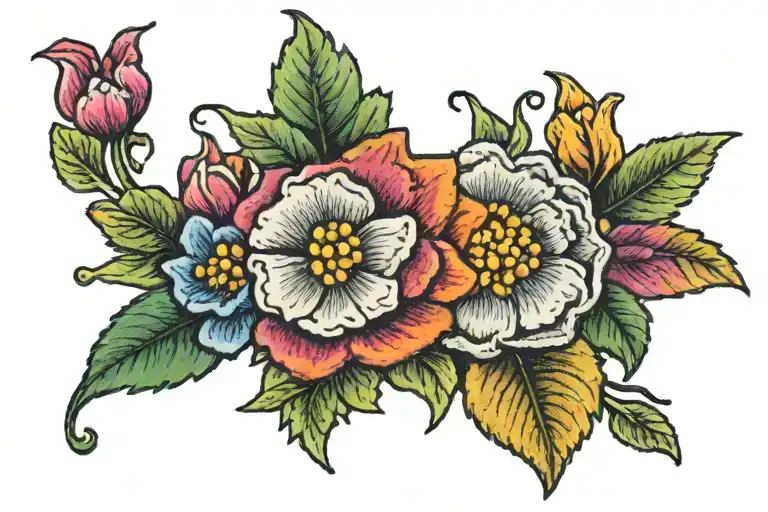 Colorful Mexican Flowers Embroidered