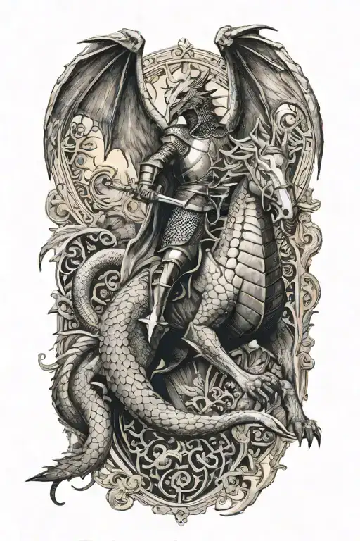 A Knight Battling A Fierce Dragon In A Medieval Setting