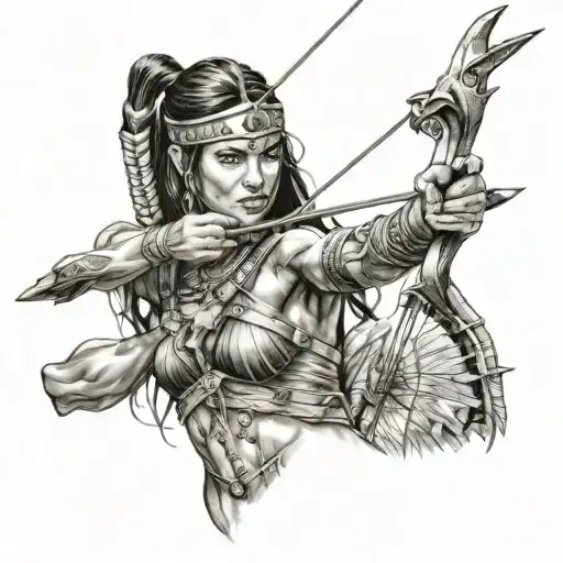 Amazon Warrior With Bow And Arrow Tattoo Featuring
