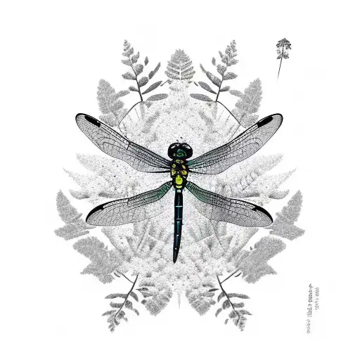 Dragonfly With Fern Flowers