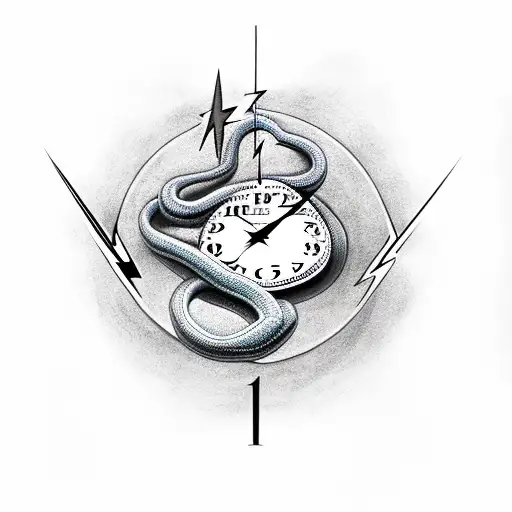 Snake Around A Clock With A Lightning