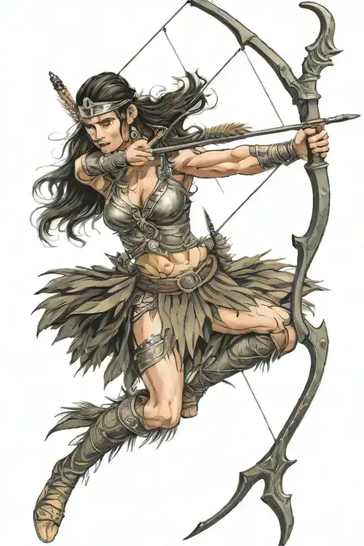 Female Amazon Warrior Wearing Amazon Belt Holding Bow And Arrow Preparing To Shoot