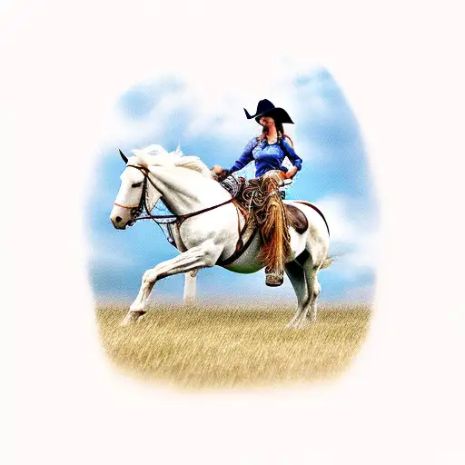 Cowgirl On Horse With Grass