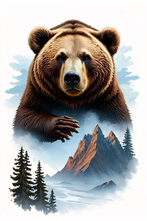 Bear Standing Mountain Scape Scene