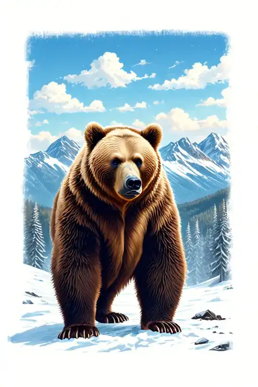 Bear Standing Mountain Scape Scene
