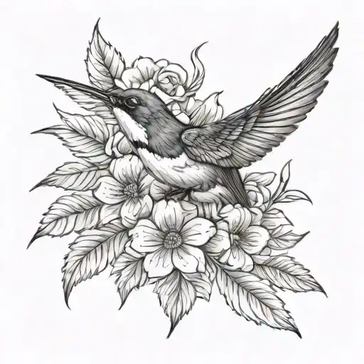 Swallow Bird With Flower