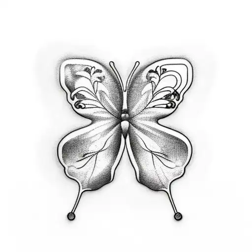 A Bloc Party Themed Tattoo With Music Notes And A Butterfly Silhouette