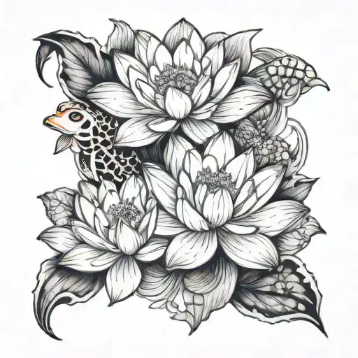 Lotus Flower And Koi Fish
