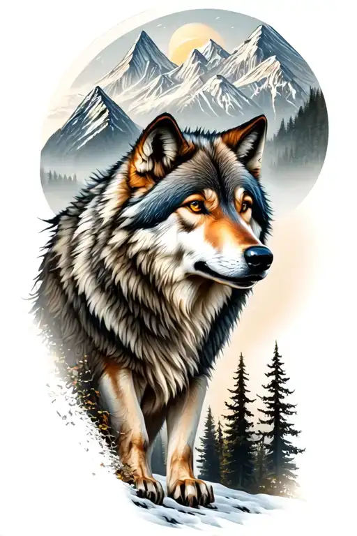 Wolf And Woods And Mountains
