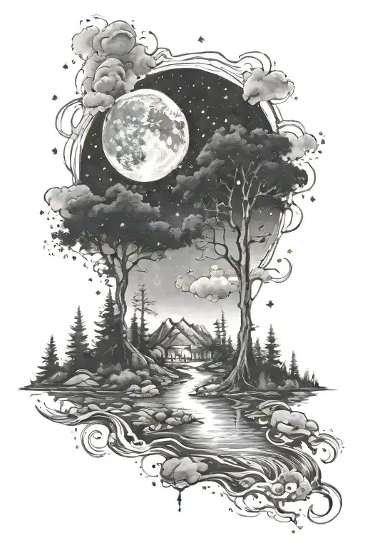 Natural Scene At Night With Galaxy