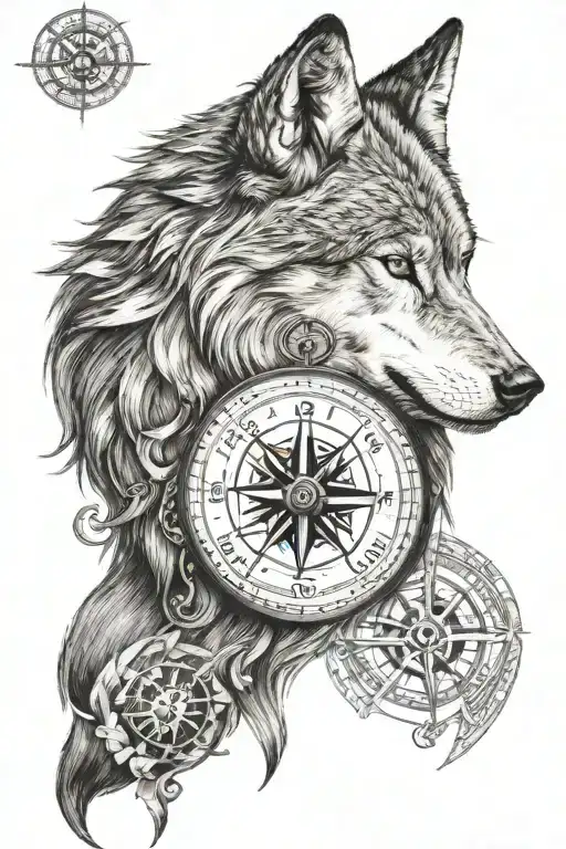 Wolf With Viking Compass