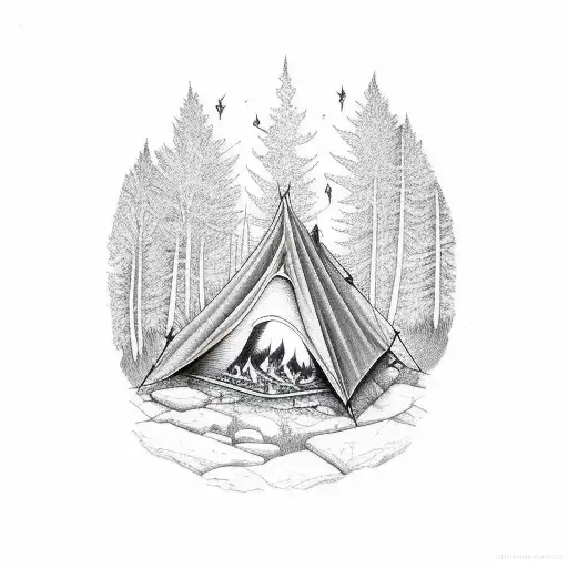 Campfire In The Forest With Tents On The Lakeside Sleeve