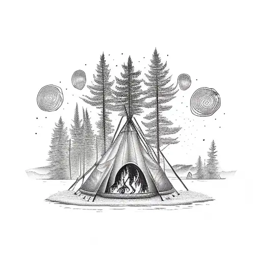 Campfire In The Forest With Tipis On The Lakeside Sleeve