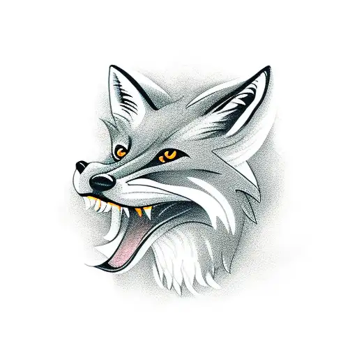 Leaping Fox With Flowers Open Mouth