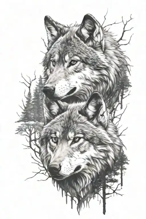 Face Of A Wolf On The Background Of The Forest With An Expression Of Thoughts About The Future