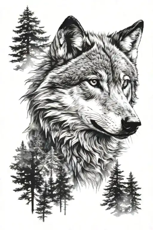 Face Of A Wolf On The Background Of The Forest