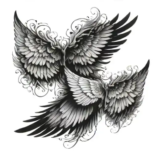 Pair Of Wings Colored Black And White Where White Is Corrupted By The White And Black By The White