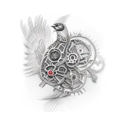 A Mechanical Bird With Intricate Details And Gears