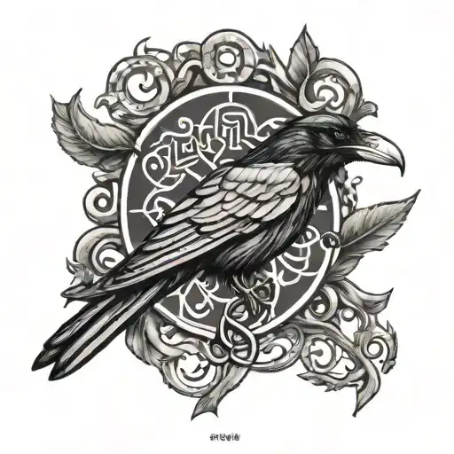 Scandinavian Runes With A Raven On The Forearm