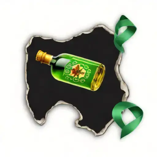 Broken Tequila Bottle With A Green Fatty Liver Disease Ribbon