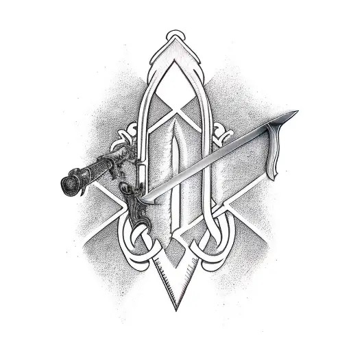 Sword Between Automatic Rifle