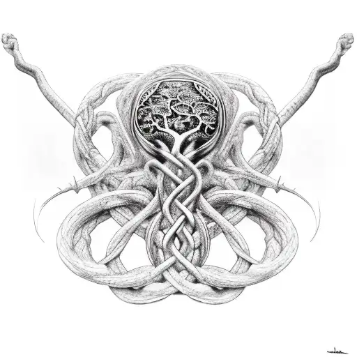 Realistic Depiction Of Yggdrasil Intertwined With Viking Symbols