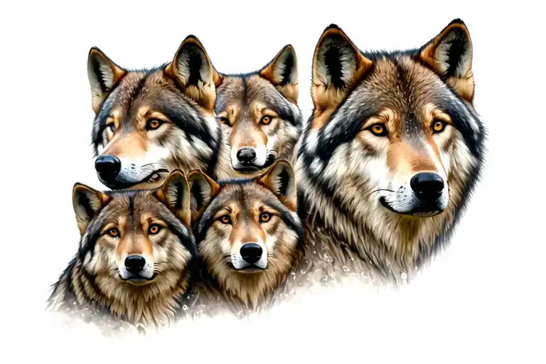 Wolf And 6 Cubs Face Only