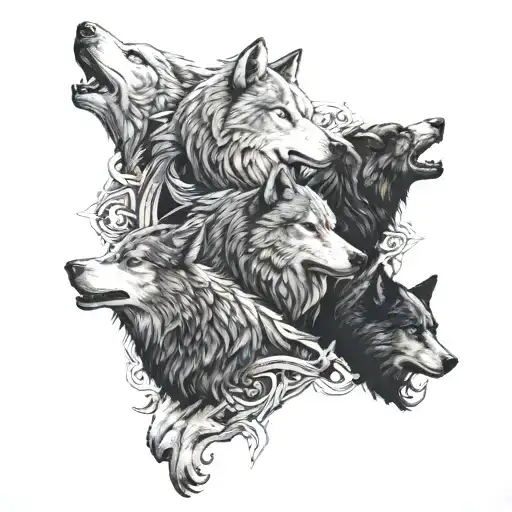 Odin Protected By His Two Wolves And Two Ravens