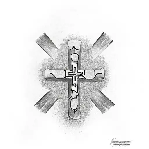 Christian Cross With A Mountain