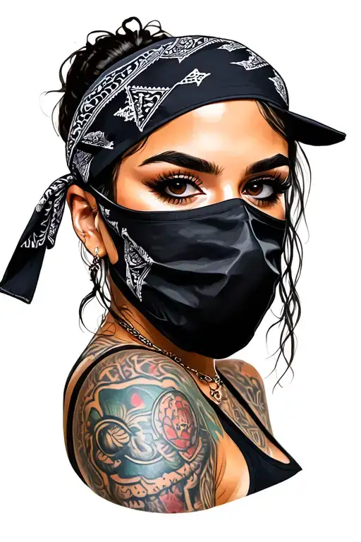 Gangster Girl With Bandana Mask Holding