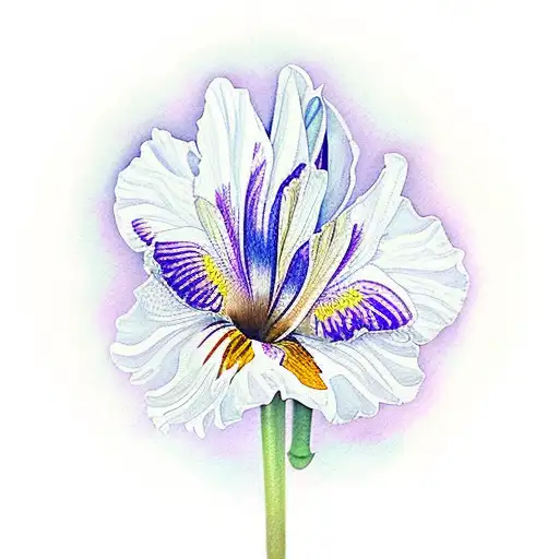 Three Flowers In Water Color Daisy Iris And Holly