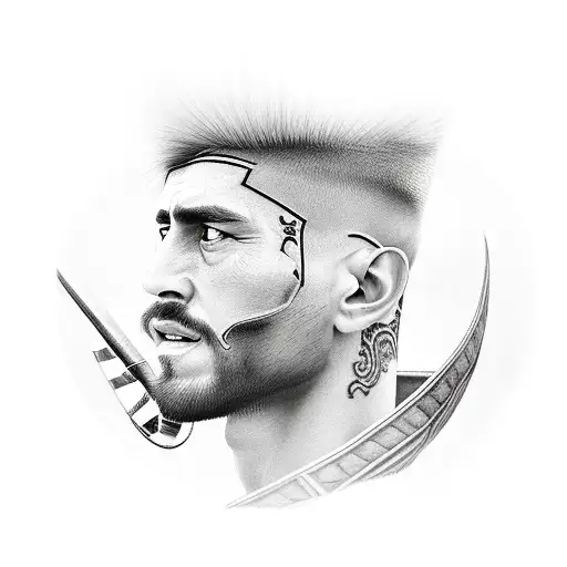 A Realistic Portrait Of A Scythian Warrior Playing Soccer