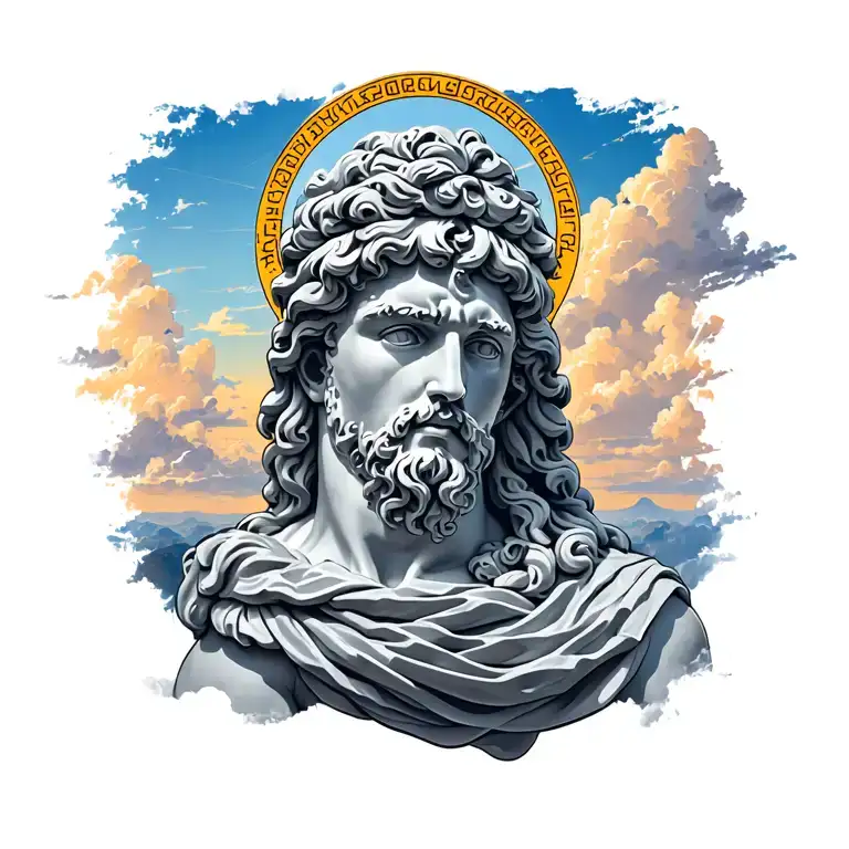 Greek God And Sky With Lettering