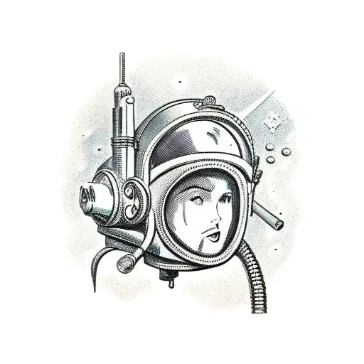 Vintage Diver Helmet With Outer Space Halfway Filling The Window