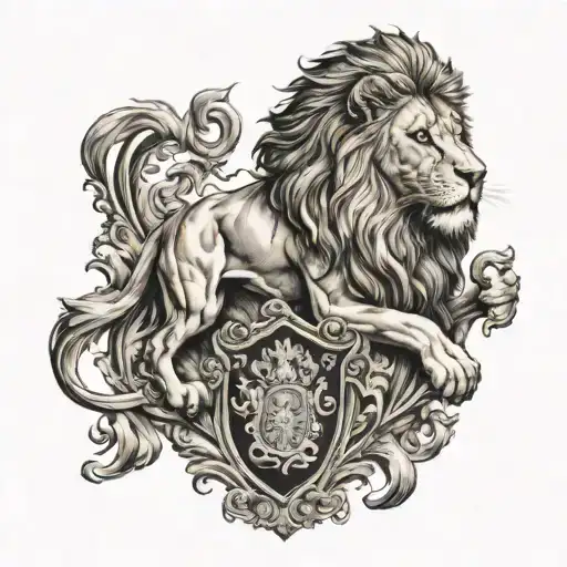 Lion And Family Crest Or Coat