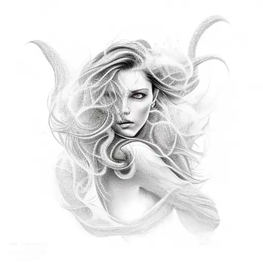 Black And Grey Eve With Hair Blown Back And White O