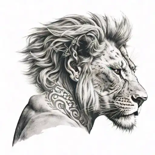 Lion Face Half Man Looking