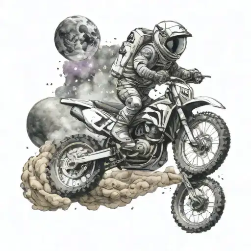 A Cosmic Scene With A Disabled Astronaut Riding A Dirtbike On A Distant Planet