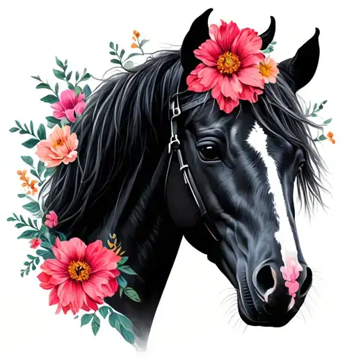 Horse Head And Flowers