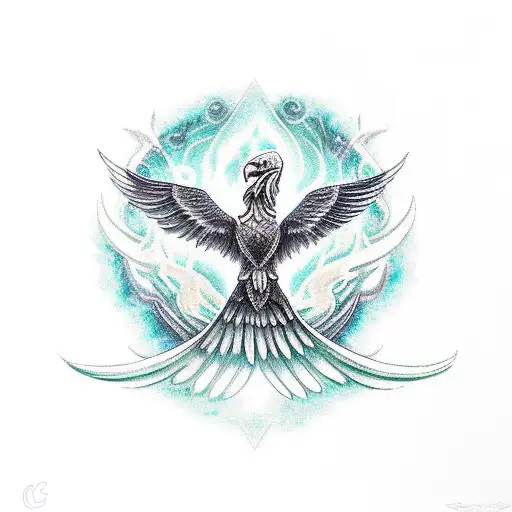 Realistic Scorpio Goddess With An Eagle Perched On Her Shoulder Surrounded By Phoenix And Fire