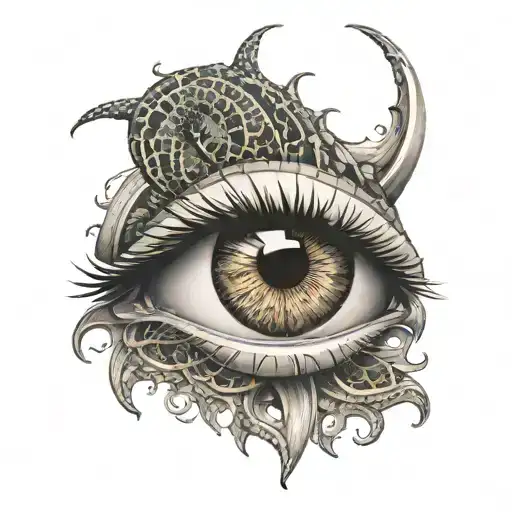 A Shoulder Tattoo Of An Eye Radiating Like A Sun And A Python Snake Crawling To The Eye