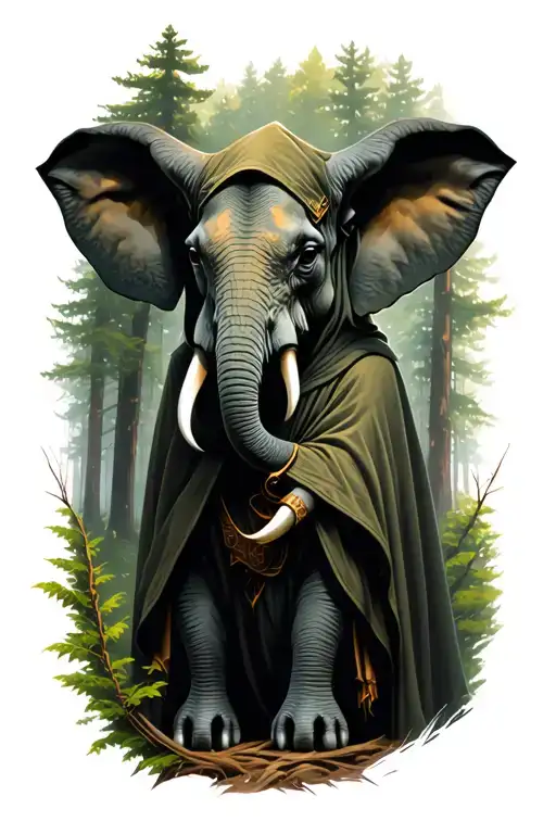 Elefin With Cloak And Hood In A Forest Clearing