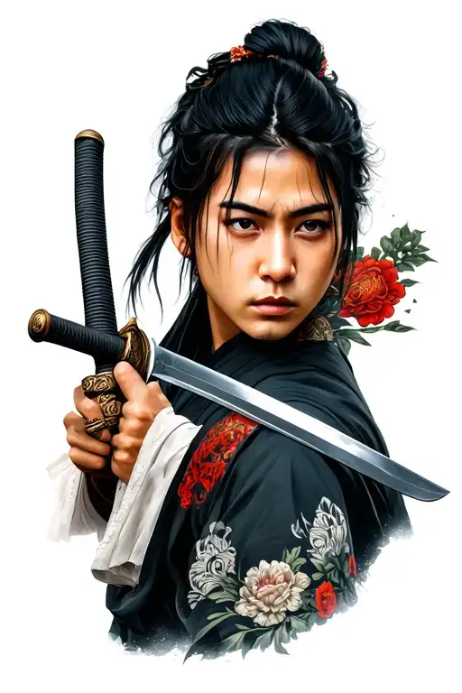 Samure With A Katana View From The Side