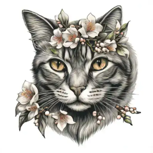 Cat And Peach Blossoms