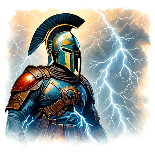 Spartan Soldier Surrounded In Lightning Storm