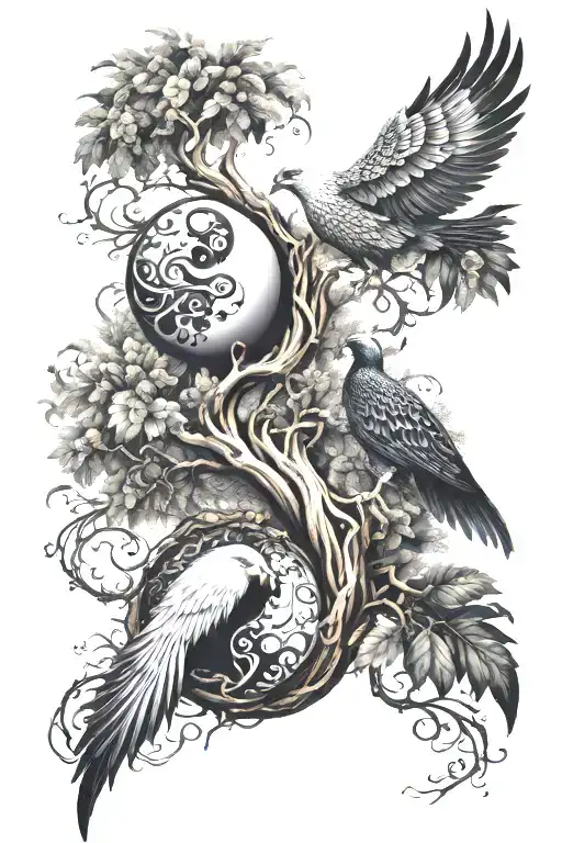 Ying Yang And Tree Of Life Phoenix