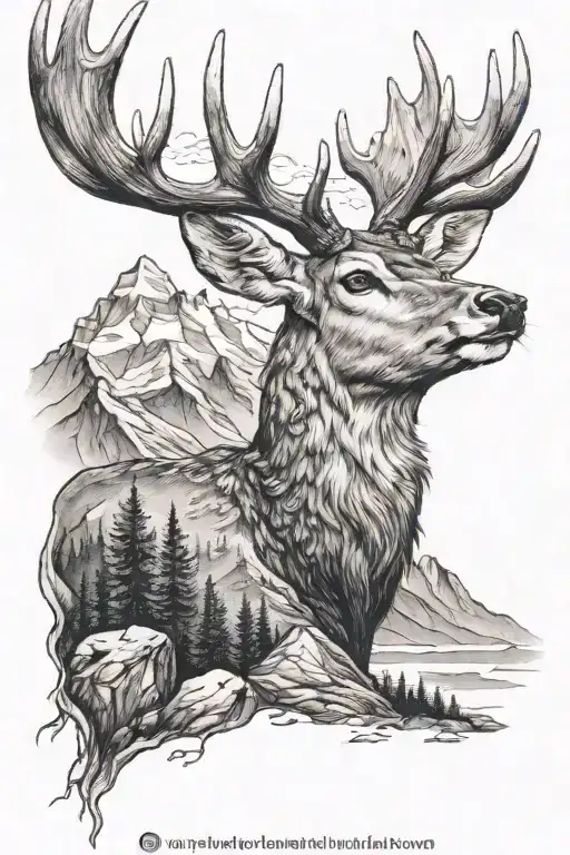 Deer And Mountains