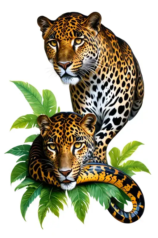 Leopard And Black Mamba In The Forest Filled